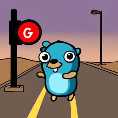 Go Blue Gopher waits at a traffic light.
