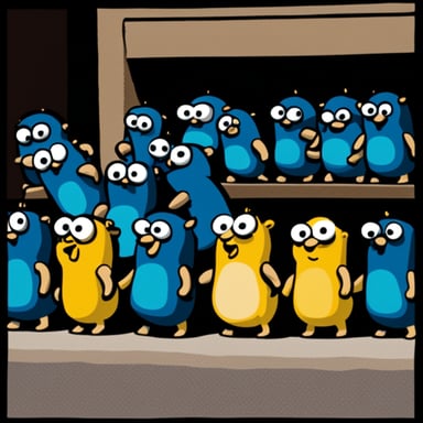 A group of Go Blue Gophers waiting in line.