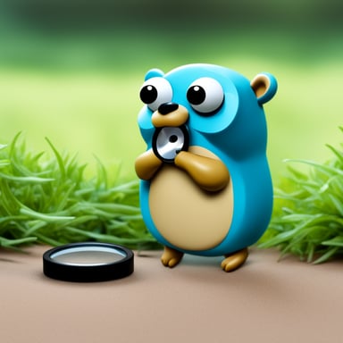 Go blue gopher staring at something with a magnifying glass.