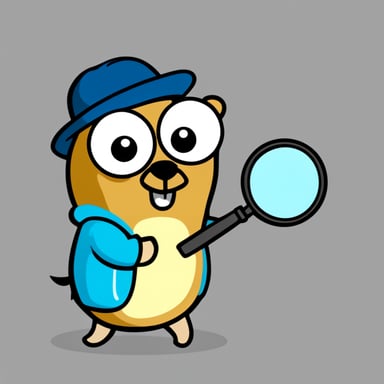 Go blue gopher staring at something with a magnifying glass.