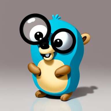 Go blue gopher staring at something with a magnifying glass.