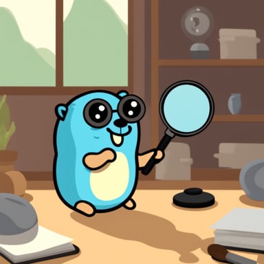 Go blue gopher staring at something with a magnifying glass.