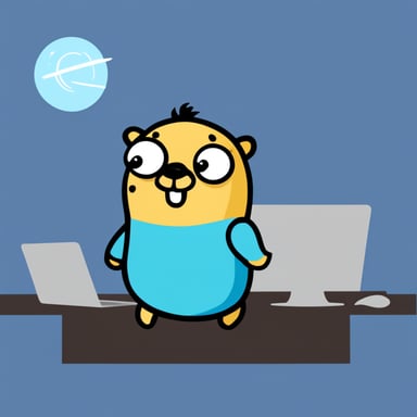 Go blue gopher in a digital space.