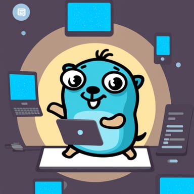 Go blue gopher in a digital space.