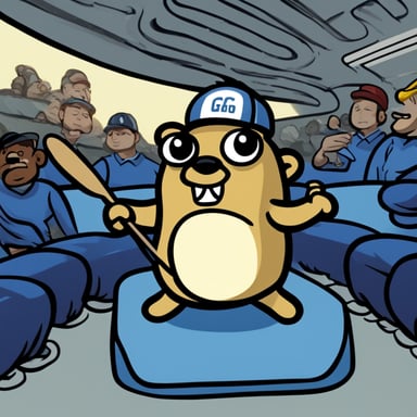 A 2D cartoon-style depiction of the Go Blue Gopher as a passionate sports fan, adorned in the team's colors.