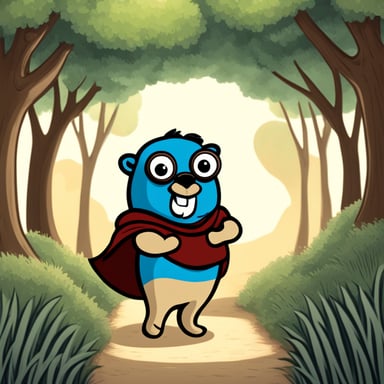 A go blue gopher depicted in a 2D cartoon style as a Stanford University student.