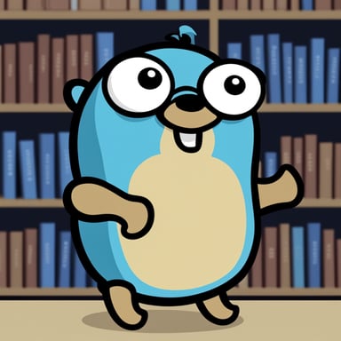 A go blue gopher depicted in a 2D cartoon style as a Stanford University student.