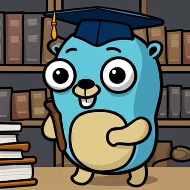 A go blue gopher depicted in a 2D cartoon style as a Stanford University student.