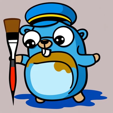 A 2D cartoon style depicts Go Blue Gopher with a paintbrush and paint pallet with multiple colors.