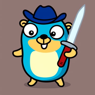Happy go blue gopher with sword