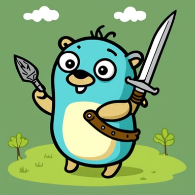 Happy go blue gopher with sword