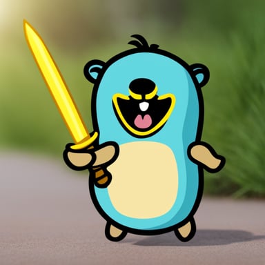 Happy go blue gopher with sword