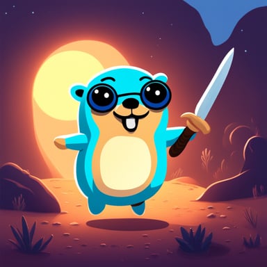 Happy go blue gopher with sword