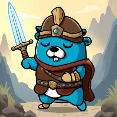 Go blue gopher warrior with two-handed sword
