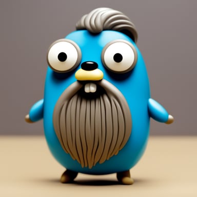 Go Blue Gopher, styled as a cartoon character, sports a long grey beard and hair encircling his head.