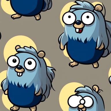 Go Blue Gopher, styled as a cartoon character with long grey hair, stands out with its unique appearance.