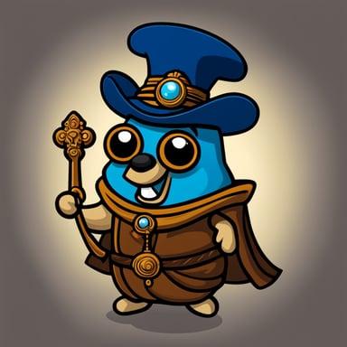 A 2D cartoon-style depiction of Go Blue Gopher wearing a renaissance hat.