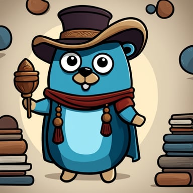 A 2D cartoon-style depiction of Go Blue Gopher wearing a renaissance hat.