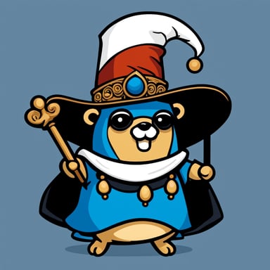 A 2D cartoon-style depiction of Go Blue Gopher wearing a renaissance hat.