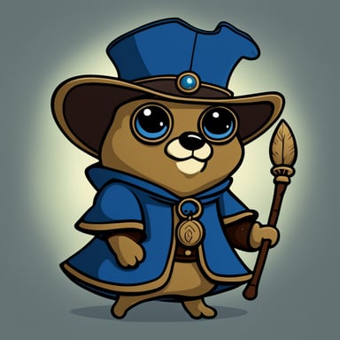 A 2D cartoon-style depiction of Go Blue Gopher wearing medieval clothes including a hat.