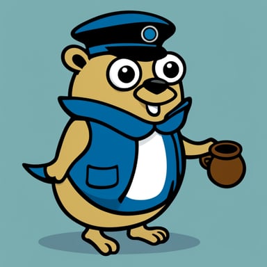 A 2D cartoon-style depiction of Go Blue Gopher wearing a merchant hat.