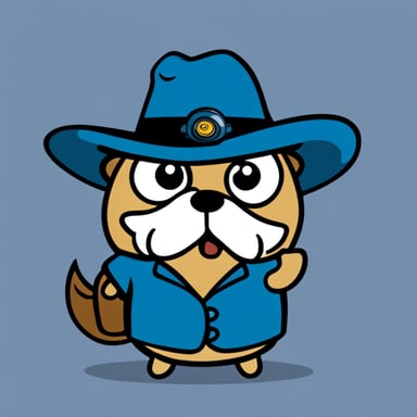 A 2D cartoon-style depiction of Go Blue Gopher wearing a merchant hat.
