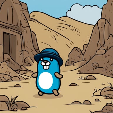 A 2D cartoon-style depiction of Go Blue Gopher wearing an Israeli mitznefet helmet.