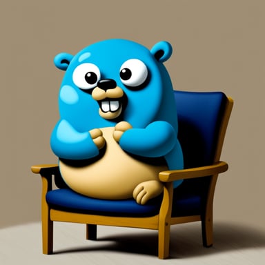 Obese Go Blue Gopher sitting in a chair.