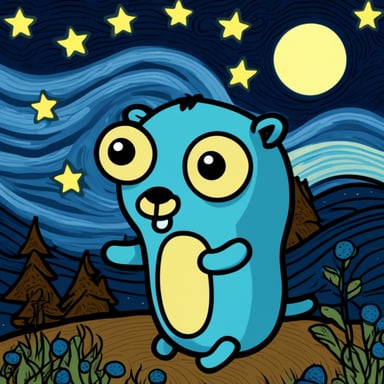 Go Blue Gopher in the style of Starry Night.