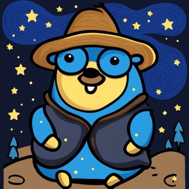 Go Blue Gopher in the style of Starry Night.