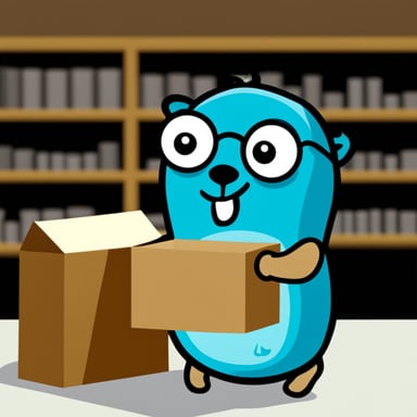 Go Blue Gopher holding a box.