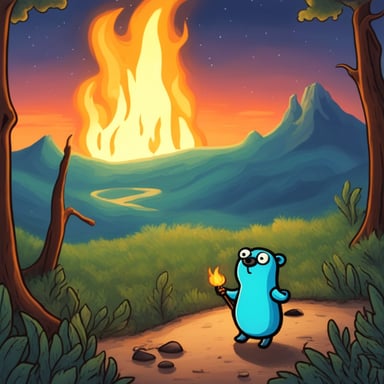 Go Blue Gopher as a primitive man discovered fire while exploring the vast prehistoric wilderness.