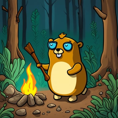 Go Blue Gopher as a primitive man discovered fire while exploring the vast prehistoric wilderness.