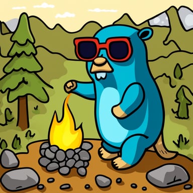 Go Blue Gopher as a primitive man discovered fire while exploring the vast prehistoric wilderness.
