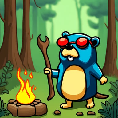 Go Blue Gopher as a primitive man discovered fire while exploring the vast prehistoric wilderness.