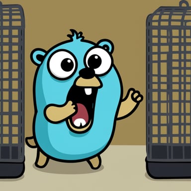 A go blue gopher breaking off of a cage and screaming.