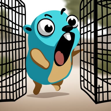 A go blue gopher breaking off of a cage and screaming.