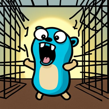A go blue gopher breaking off of a cage and screaming.