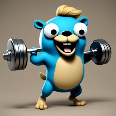 A wacky go blue gopher that's a bodybuilder and is feminine.