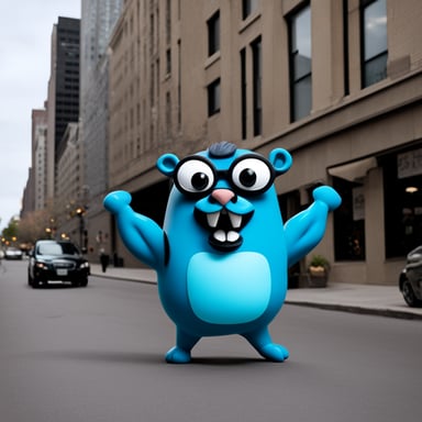 A wacky go blue gopher that's a bodybuilder and is feminine.