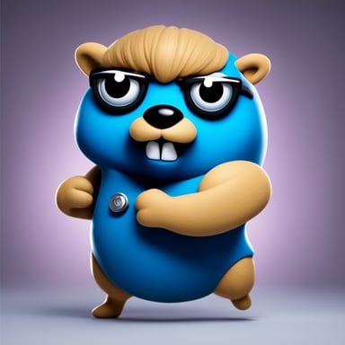 A wacky go blue gopher that's a bodybuilder and is feminine.