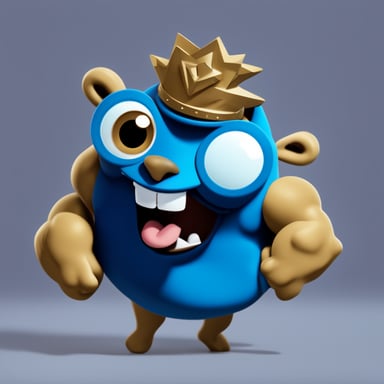 A wacky go blue gopher that's a bodybuilder and is feminine.
