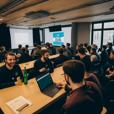 Go Blue Gopher attended the Amsterdam Go meetup. The room was full of Go developers, each with a Heineken beer in hand.