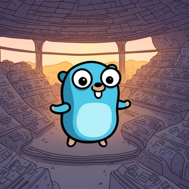 Go Blue Gopher, who is scared of Golang.
