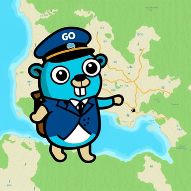Go blue gopher navigates using a Swiss map.