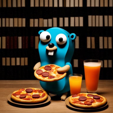 Go Blue Gopher, who is made from pizza