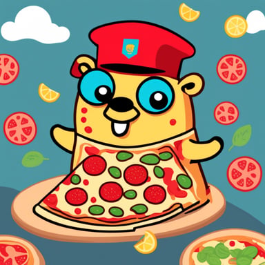 Go Blue Gopher, who is made from pizza