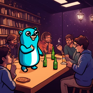 Go Blue Gopher attended the Amsterdam Go meetup, transforming the room into a realm of magic and energy. Surrounded by Go developers, each with a Heineken beer in hand, Go Blue Gopher held the microphone, casting spells of wisdom and enthusiasm. The atmosphere turned ultrareal HD, as if every line of code discussed wove a spell of its own. The excitement was palpable, with Go Blue Gopher at the heart of it all, making the event an unforgettable gathering of creativity and community spirit.
