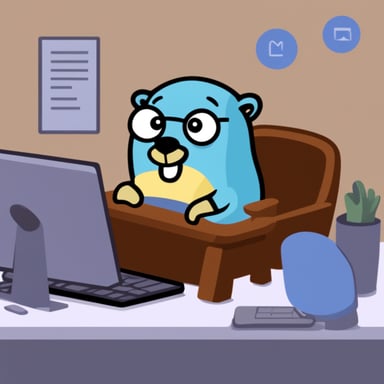 Go blue gopher typing an email.