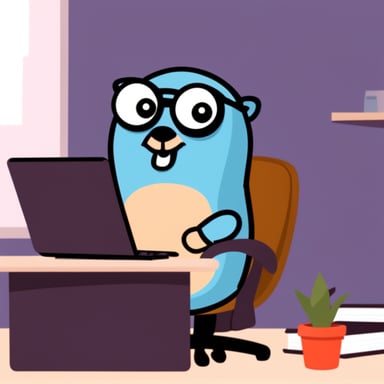 Go blue gopher typing an email.